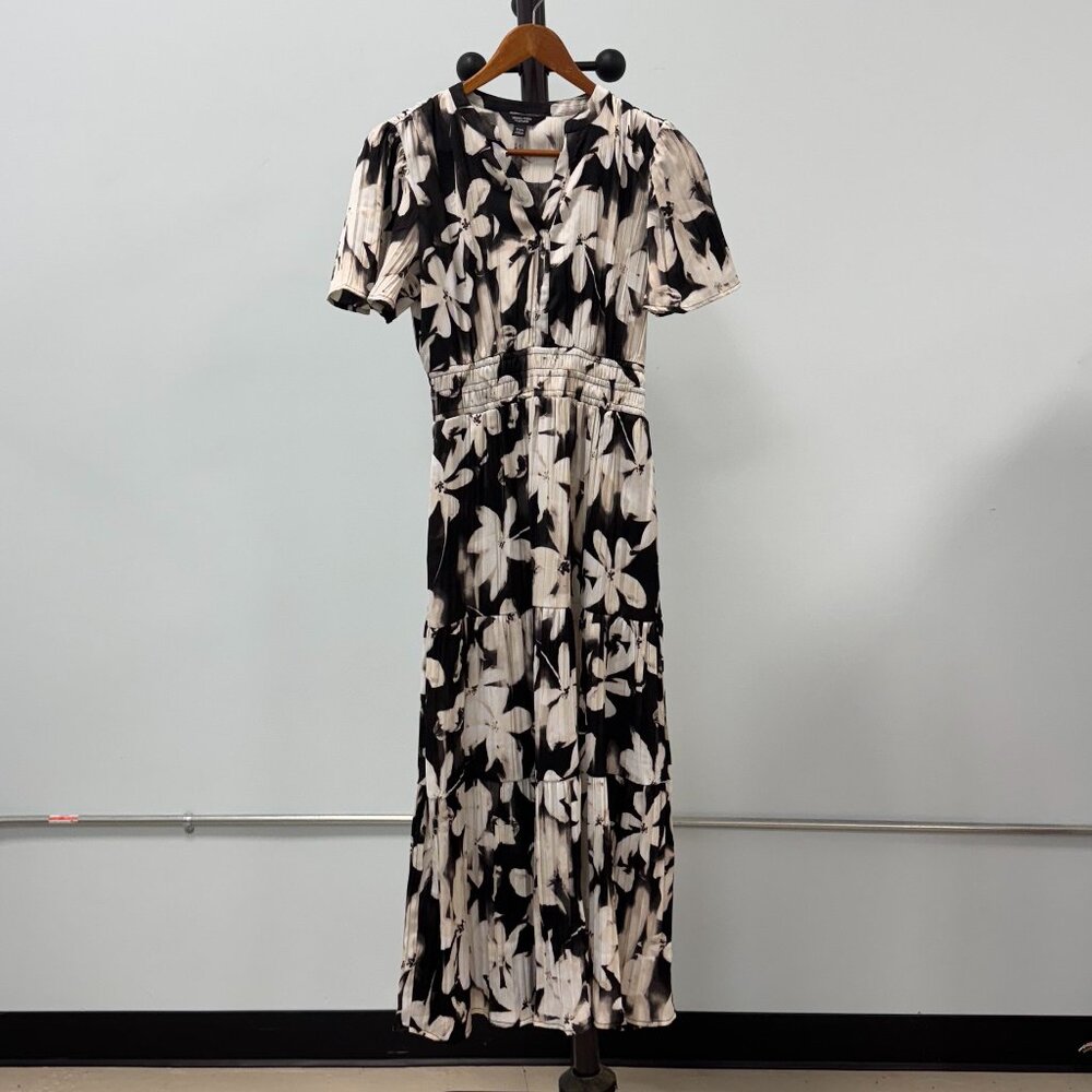 Vera Wang Long Elastic Waist Tiered Skirt Dress B/W Size PXS